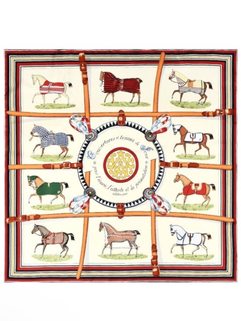NEW Carolina Lemke Royal Court 100% Silk Equestrian Bridle Print Scarf Statement